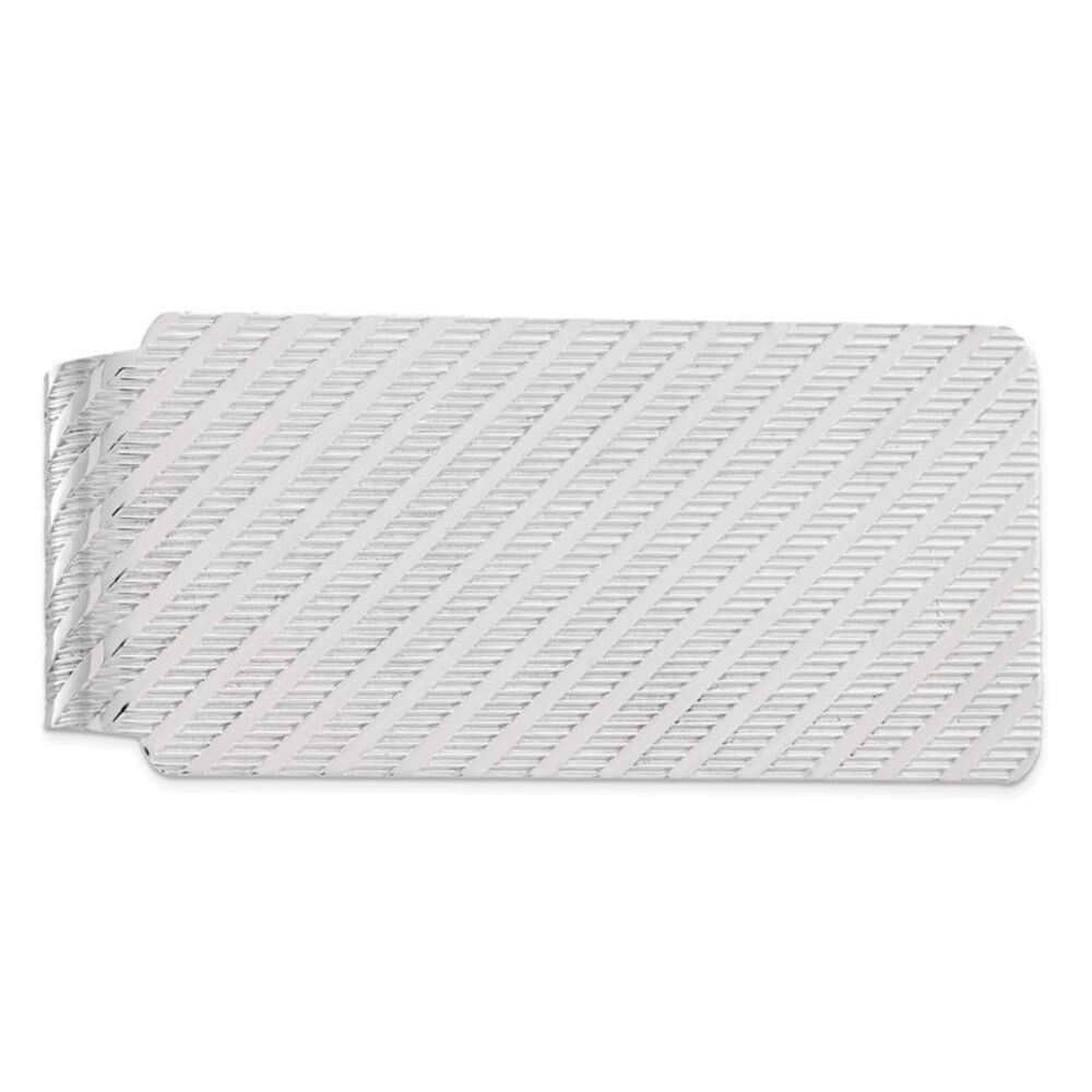 Rhodium Plated Sterling Silver Diagonal Striped Money Clip, 27 x 60mm